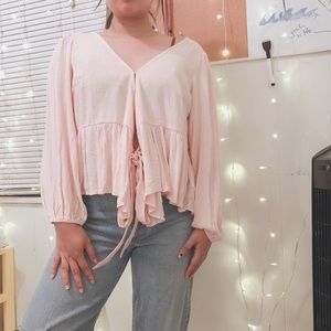 AE Peachy Front Tie Long Sleeve Blouse